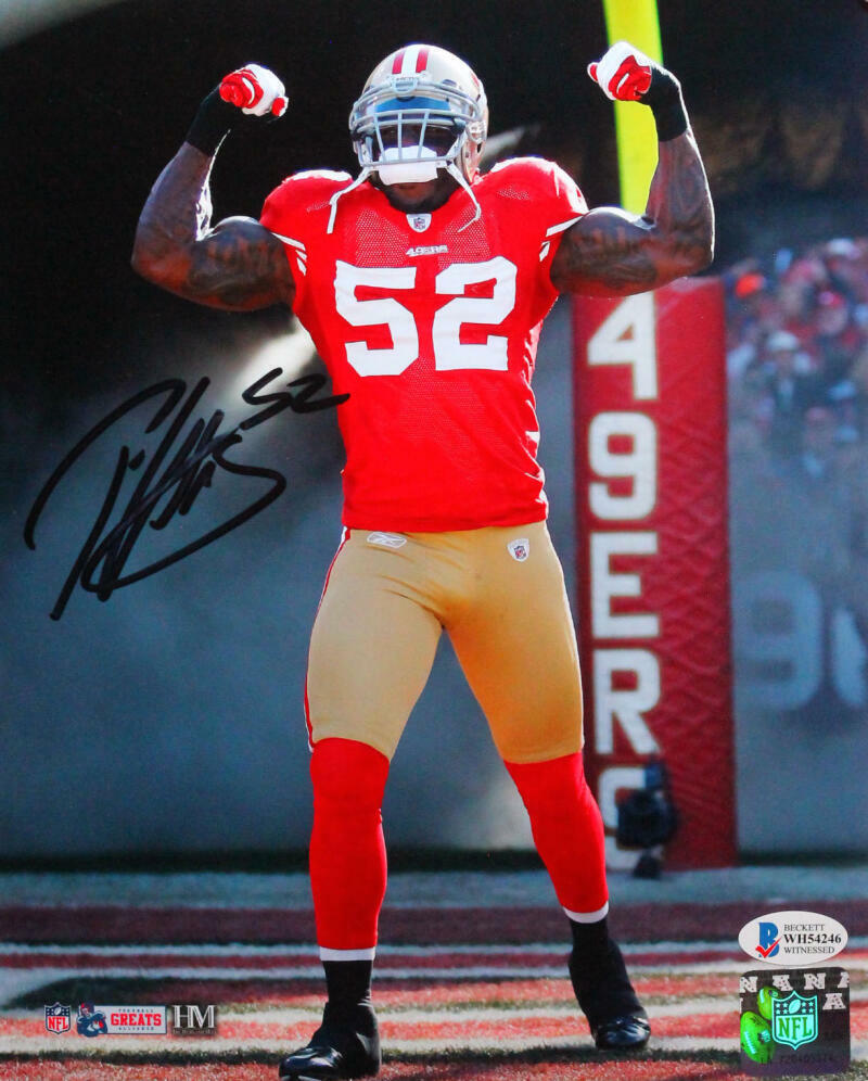 Patrick Willis Signed San Francisco 49ers Flexing 8x10 HM Photo Poster painting- Beckett W *Blk