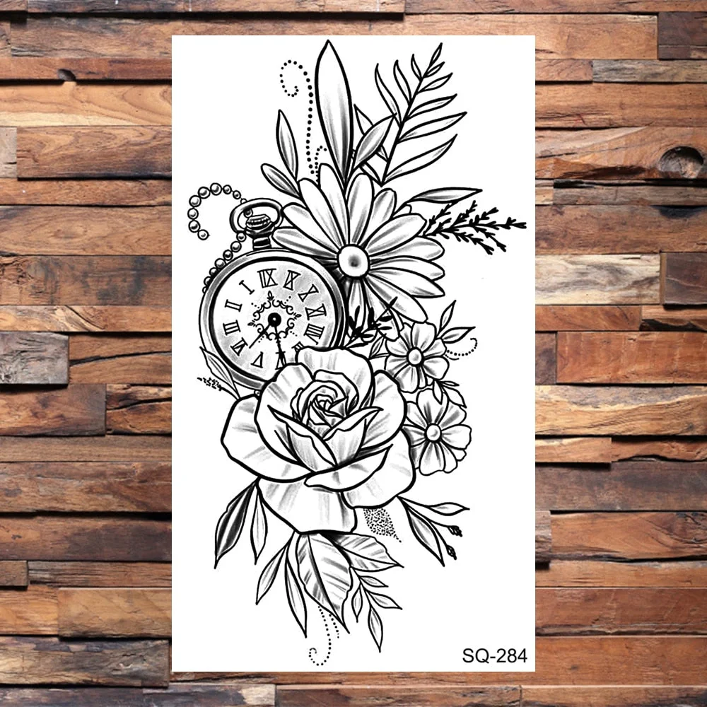 Small Butterfly Temporary Tattoos For Women Girls Realistic Skull Rose Flower Snake Feather Fake Tattoo Sticker Back Arm Tatoos