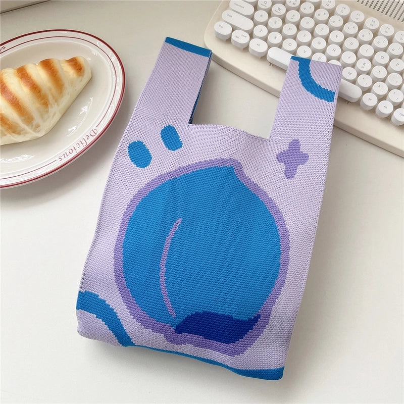 Women’s Small Knit Stripe Fruit Cute Basic Weave Open Bucket Bag