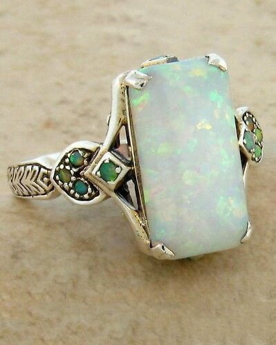 Square white opal antique  ring