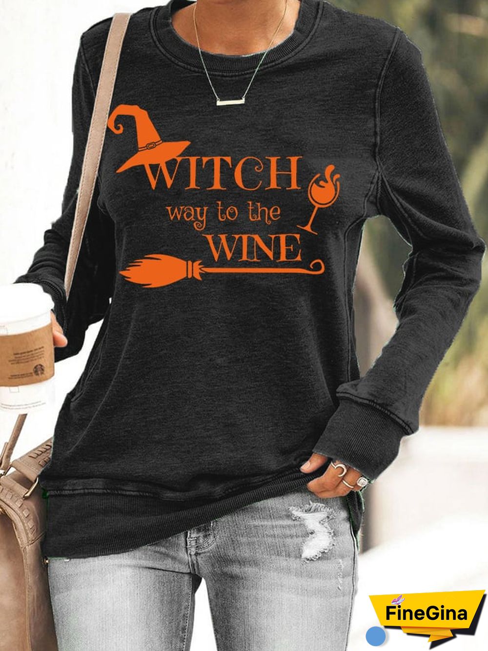 Women's Funny Halloween Witch Way To The Wine Casual Sweatshirt