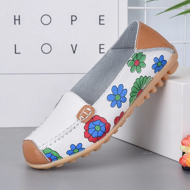 Fashion Women's Loafers Flower Printed Flat Shoes Sweet Slip On Casual Woman Flats Leisure Walking Ladies Shoes Chaussure 2021