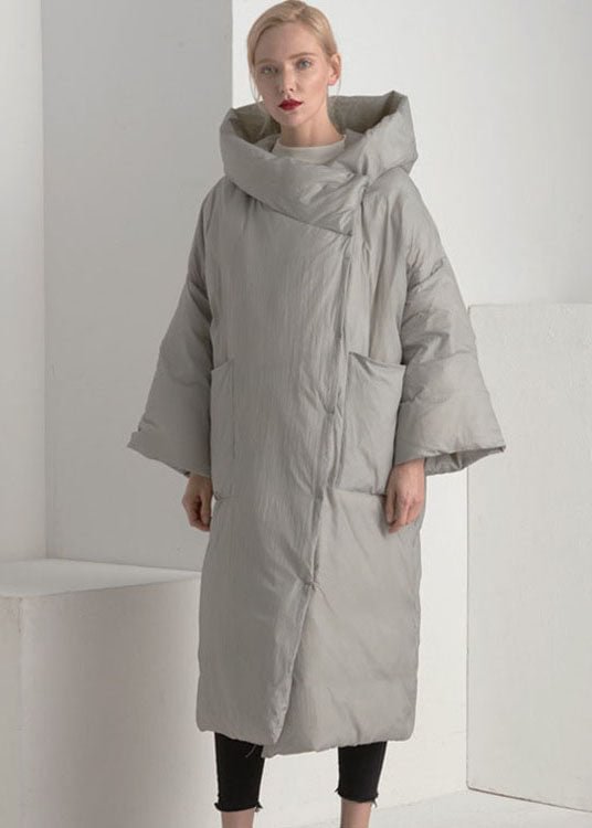Plus Size Grey hooded Loose Winter Duck Down Puffer Coat