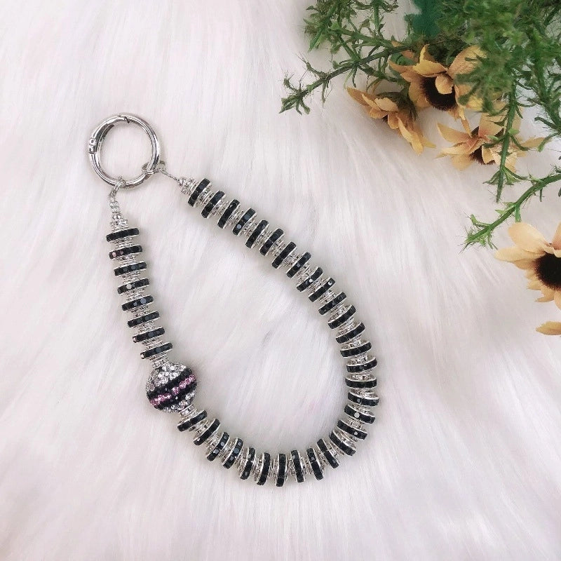 IG Style Shiny Ball Beaded Beaded Inlay Rhinestones Bag Pendant Keychain