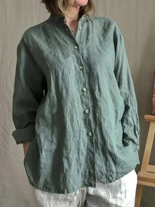 Women's Casual Cotton and Linen Long Sleeve Blouse-Mayoulove