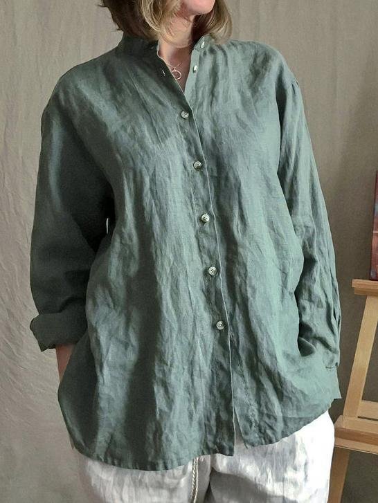 Women's Casual Cotton and Linen Long Sleeve Blouse-Mayoulove