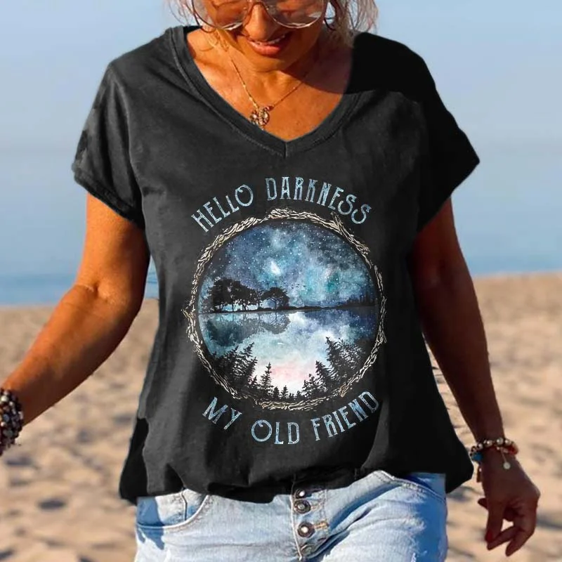 Hello Darkness My Old Friend Printed Hippie T-shirt
