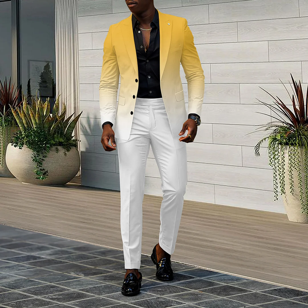 Tiboyz Yellow White Gradient Blazer And Pants Co-Ord