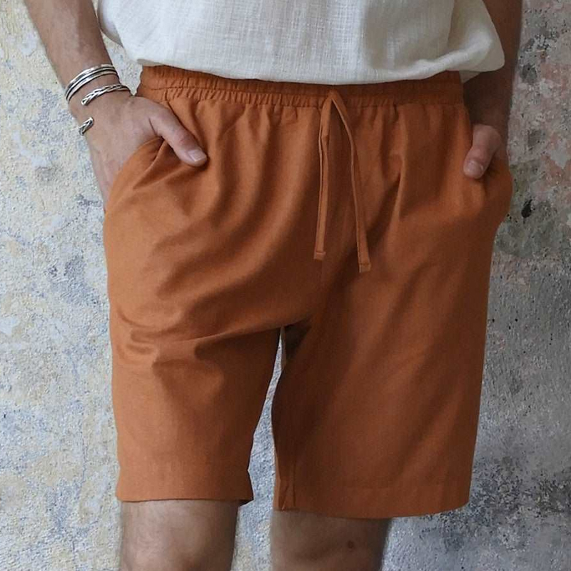 Men's Tan Linen Blend Shorts