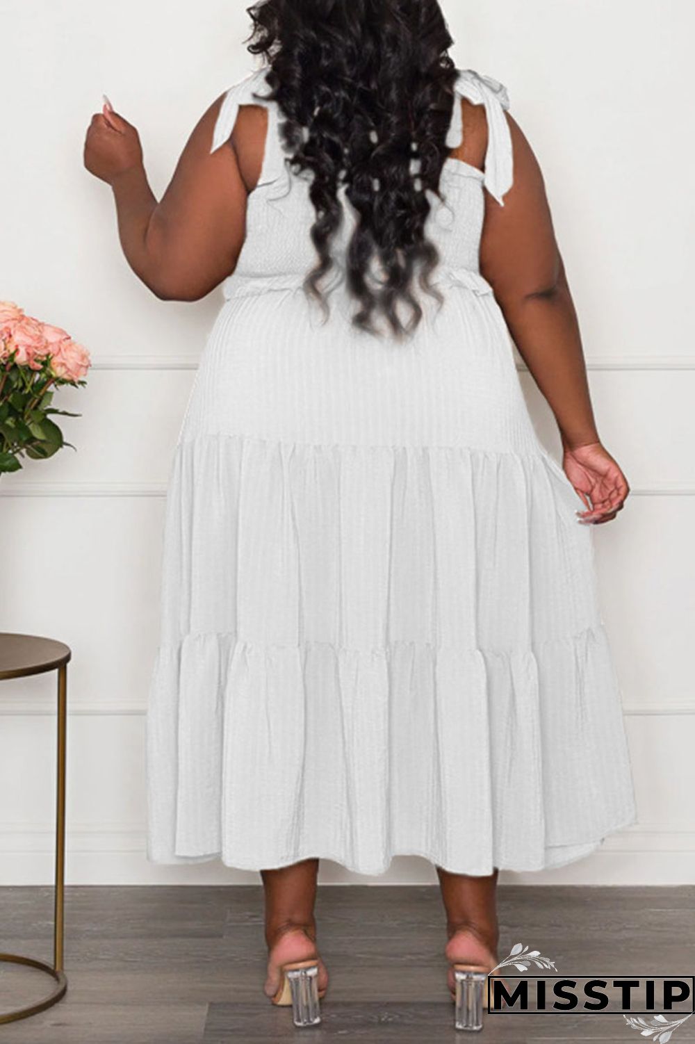 Black Casual Sweet Solid Bandage Patchwork Fold Spaghetti Strap Sling Dress Plus Size Dresses