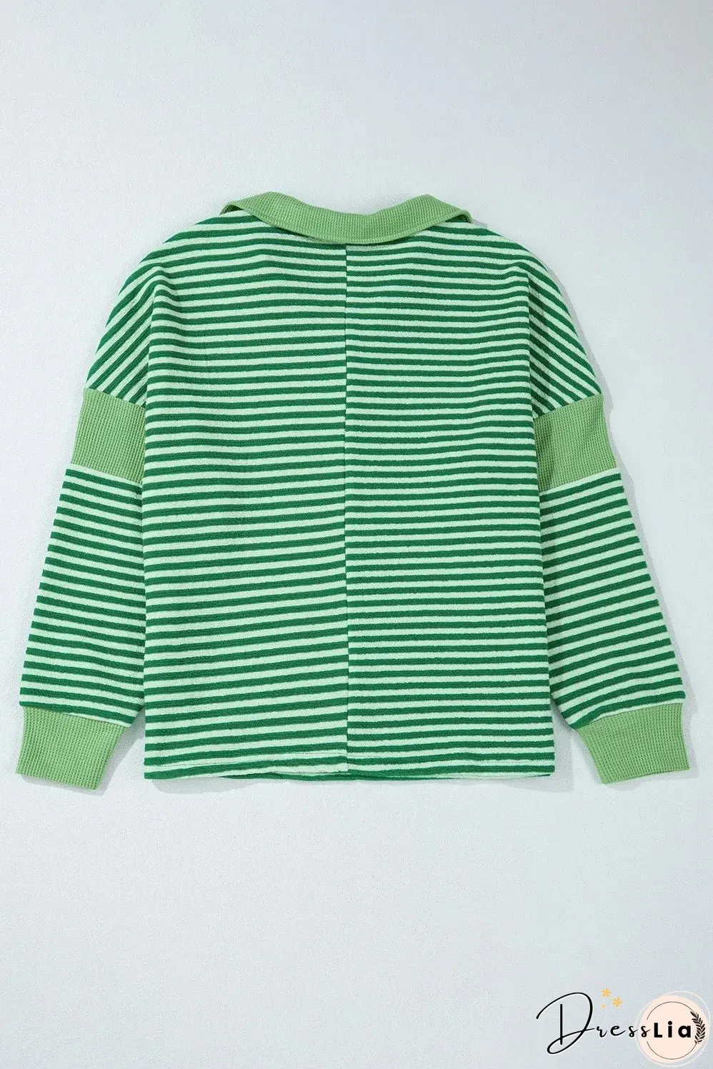Striped Johnny Collar Long Sleeve Top