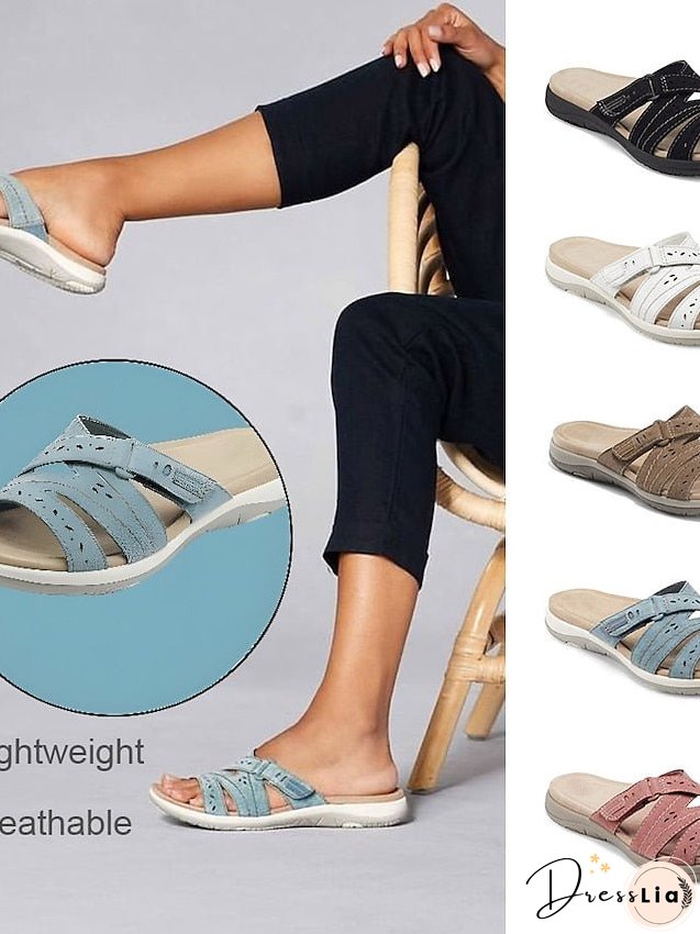 Women's Sandals Slippers Boho Bohemia Beach Flat Sandals Outdoor Slippers Daily Beach Wedge Heel Classic Casual Pu