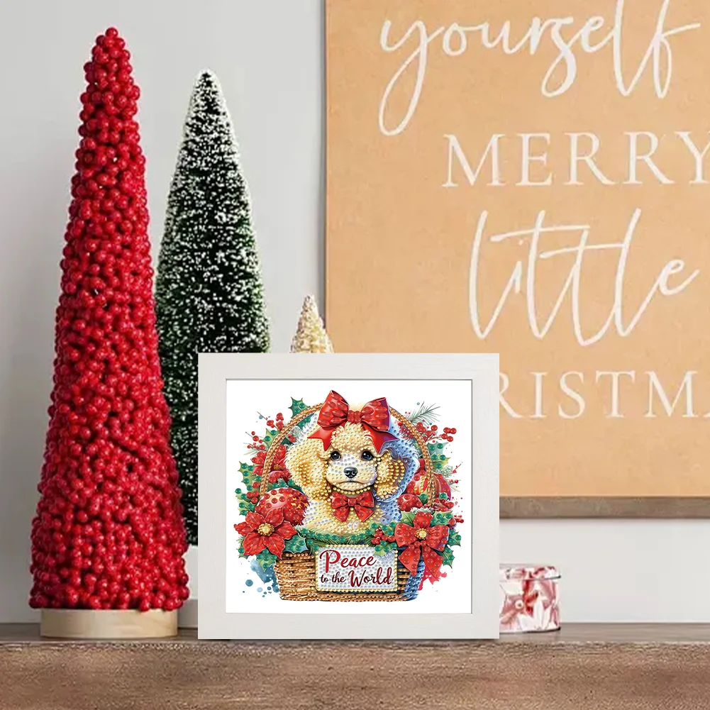 5D DIY Partial Special Shaped Drill Diamond Painting Xmas Poodle 22.8x22.8cm【With Frame】