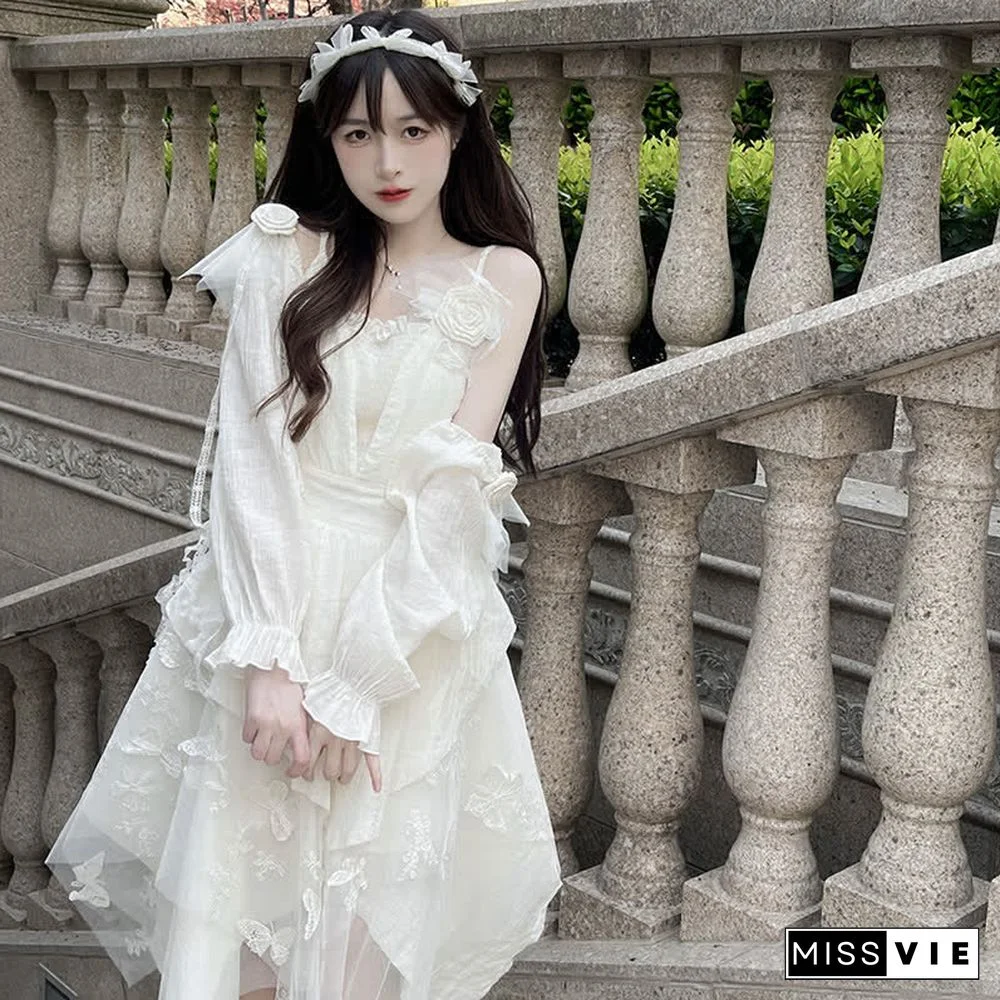 Irregular Embroidery Flower Decor Tulle Slip Dress