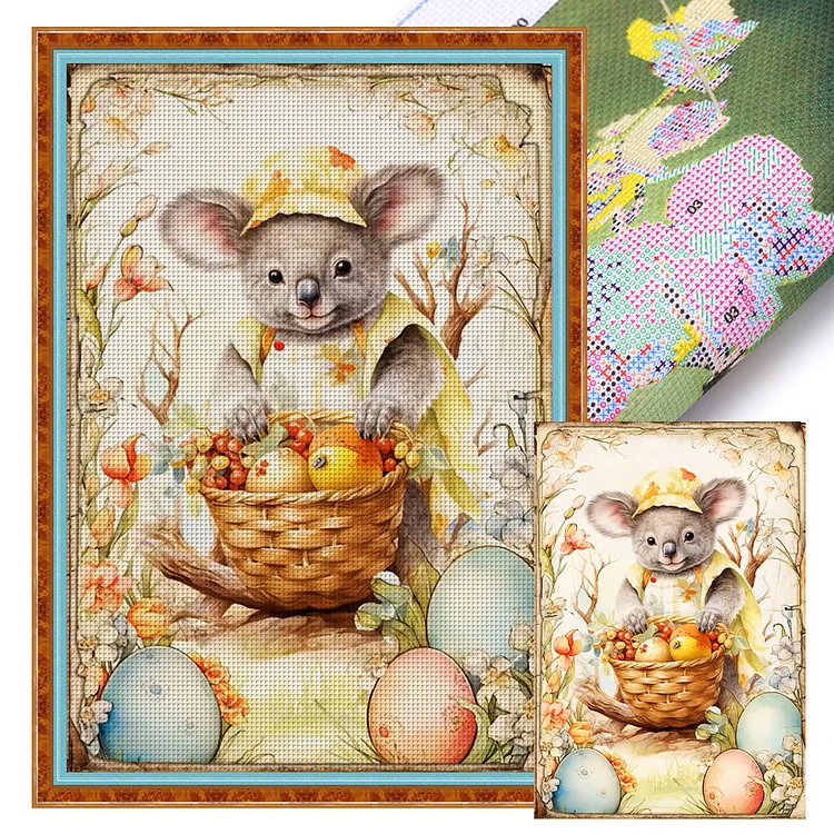 【Huacan Brand】Retro Poster-Easter Egg Koala 11CT Stamped Cross Stitch 40*60CM