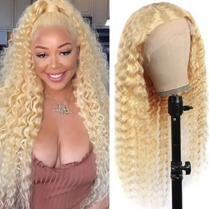 613 Platinum Blonde Deep Wave Transparent Lace Front Wig