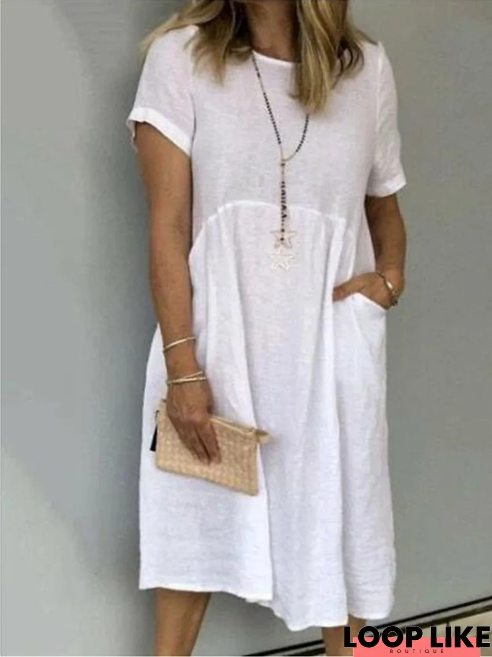 Pullover Ethnic Temperament Commuter Dress White Dresses