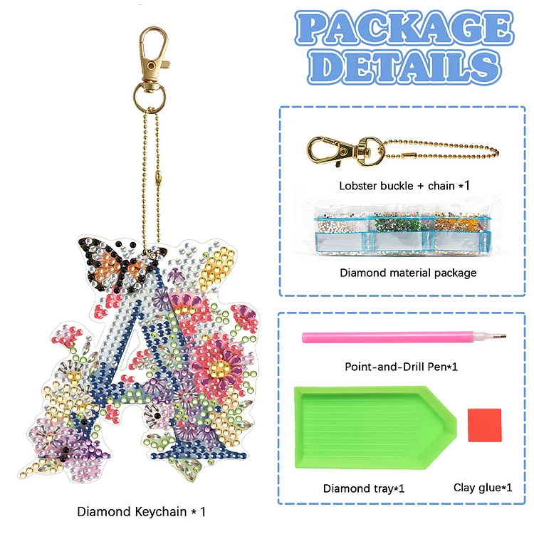 DIY Diamond Art Key Rings Lettter Keychain Supplies Gift for Kids