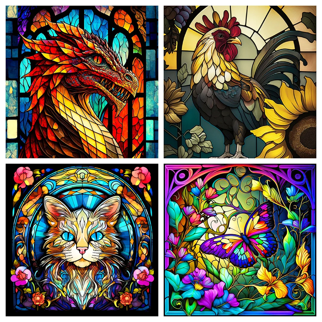 Stained Glass Dragon - Round Drill Diamond Painting - 30*30CM