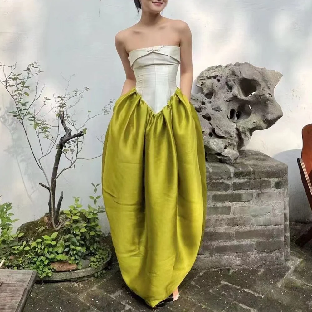 Toloer Toloer Vintage Patchwork Colorblock Dress For Women Strapless High Waist Loose Long Dresses Female Summer Clothing Fashion 1127-1-Outfit Ideas