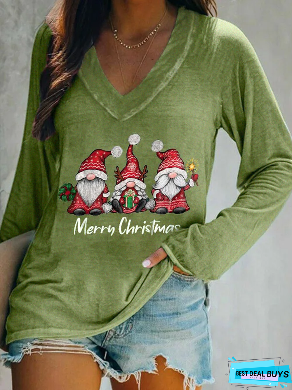 Christmas Casual V Neck Loose Tunic T-Shirt