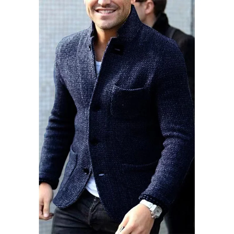 Wongn Wongn Men's Men's Blazer Suit Collar Long Sleeve Pocket Shirt Men's Jacket Coat Sweater