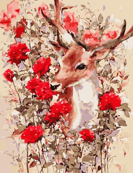 

Deer And Red Rose – Paint By Numbers - 40*50CM, 501 Original