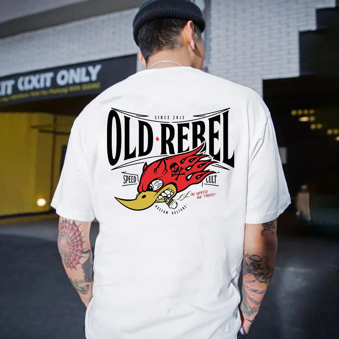 OLD REBEL Hot Rod Bird Print Men's T-shirt
