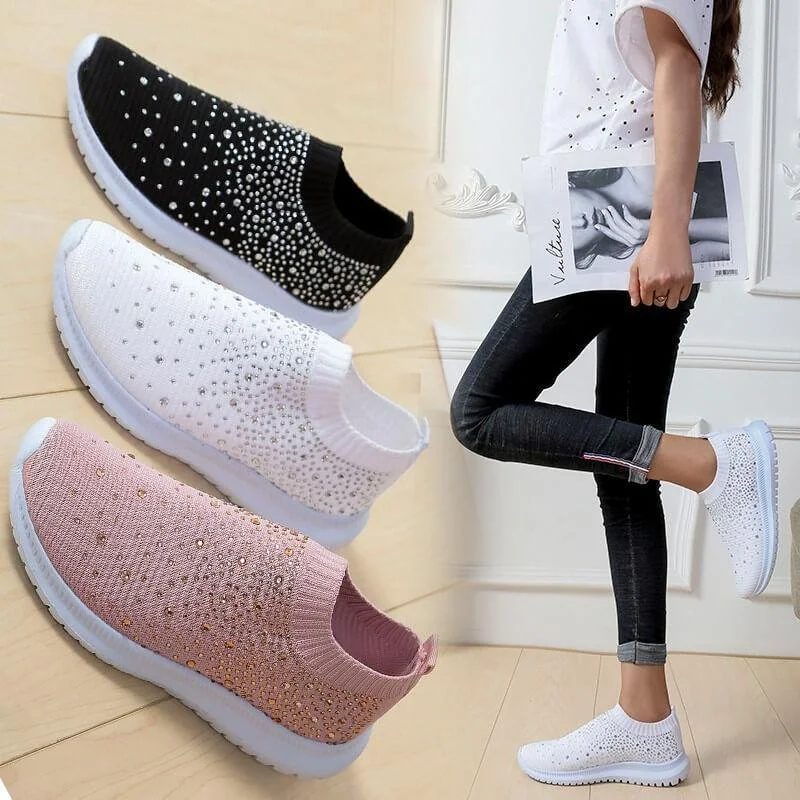 Chaussures de marche orthopédiques respirantes en cristal pour femmes