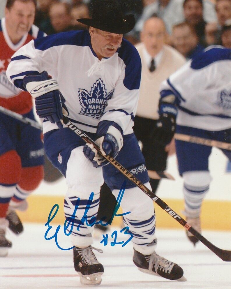 CLEAR THE TRACK EDDIE SHACK SIGNED TORONTO MAPLE LEAFS 8x10 Photo Poster painting! ED Autograph