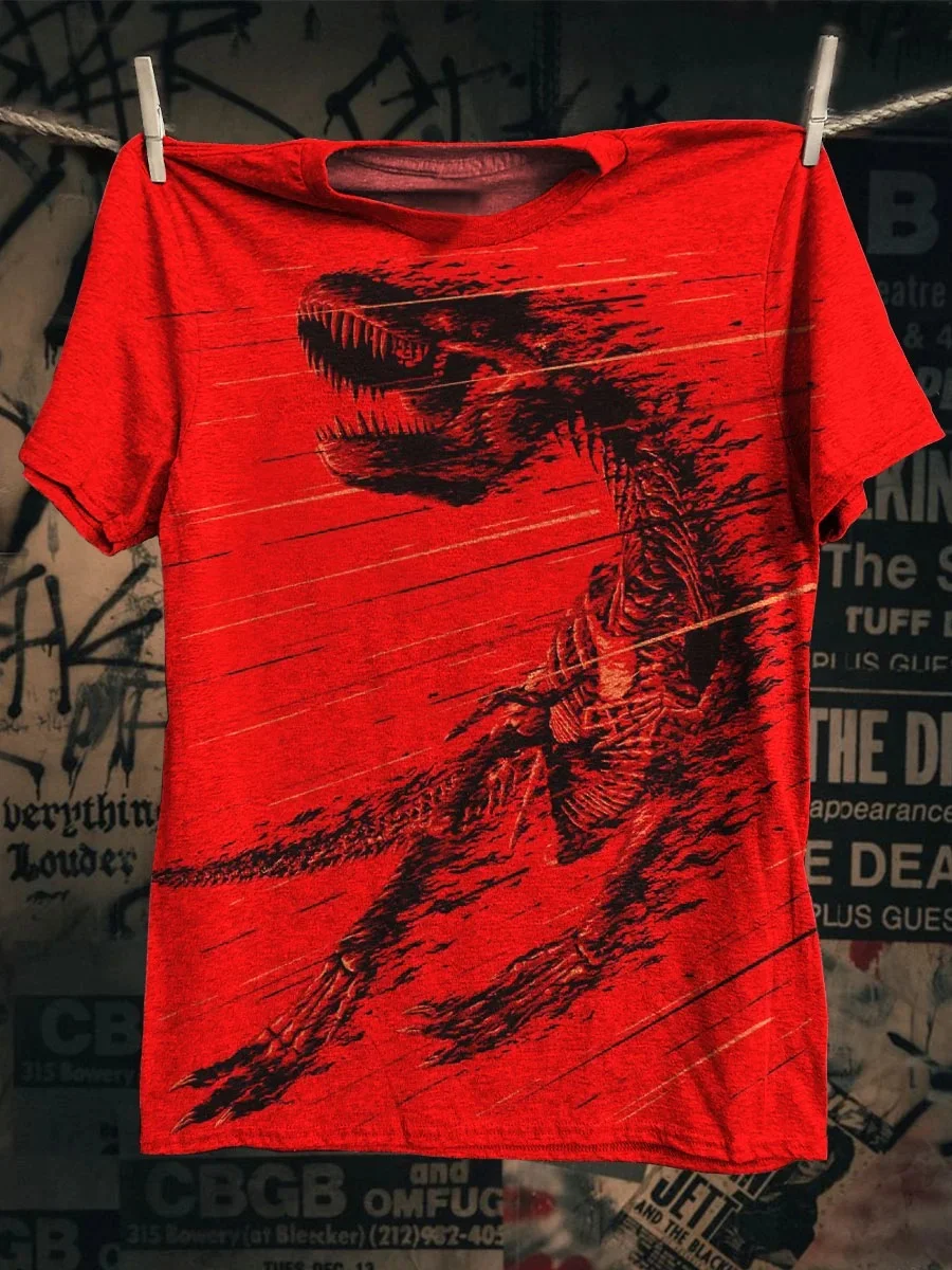 Eagerlys Dinosaur Print Casaul Short Sleeve T-shirt Eagerlys