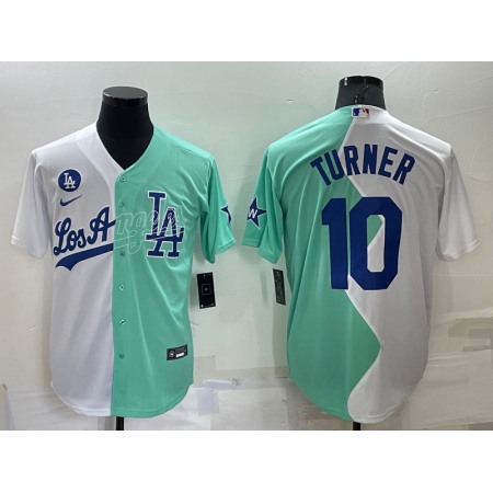 Men's Los Angeles Dodgers #10 Justin Turner 2022 All-Star White/Green Cool Base Stitched Baseball Jersey ZWKM