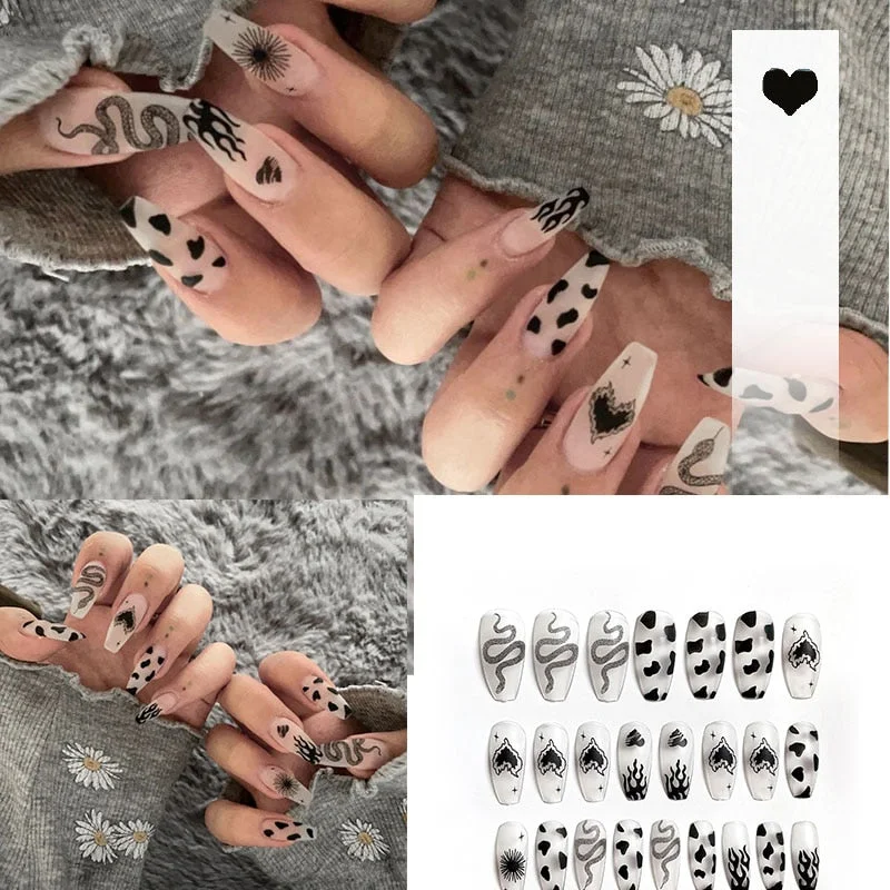 24pcs acrylic nail tips Ombre  Pearl Pink Fake Nail Super Long Stiletto Full Cover Color Glossy Acrylic Nail Kits Sets with Glue-Nail Inspo