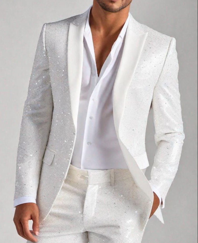 Party Turndown Collar Long Sleeve Sequin Blazer