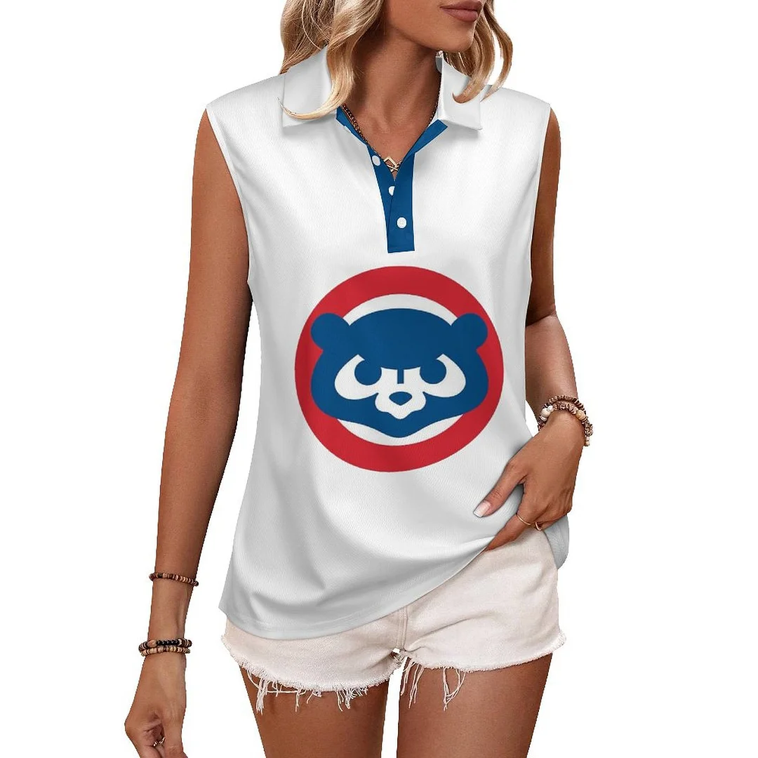 V-neck Sleeveless Casual POLO Shirt Tank Top for Women Printed with Pattern,Blue,Red