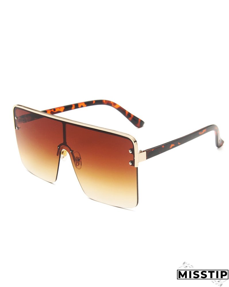 1Pair Half Metal Frame Ombre Lens Flat Top Sunglasses