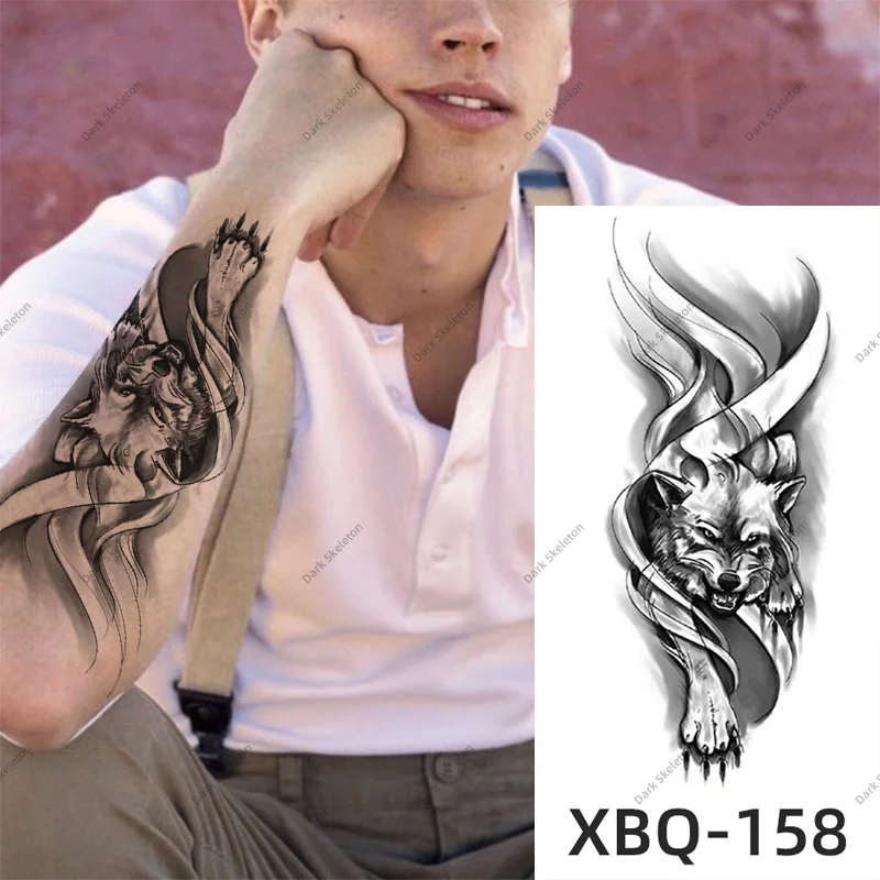 Sdrawing Black Forest Tattoo Sticker For Men Women Children Tiger Wolf Death Temporary Tattoo Fake Henna Skeleton King Animal Tatoo