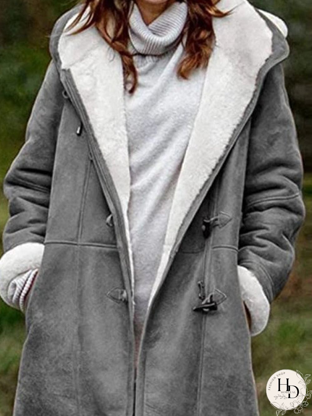 Fashion Solid Color Casual Hooded Jacket Plus Fleece Mid-length Coat