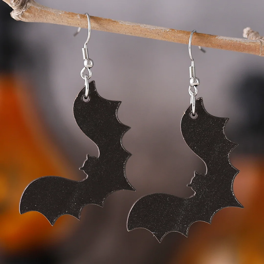 Vintage Wood Black Bat Earrings