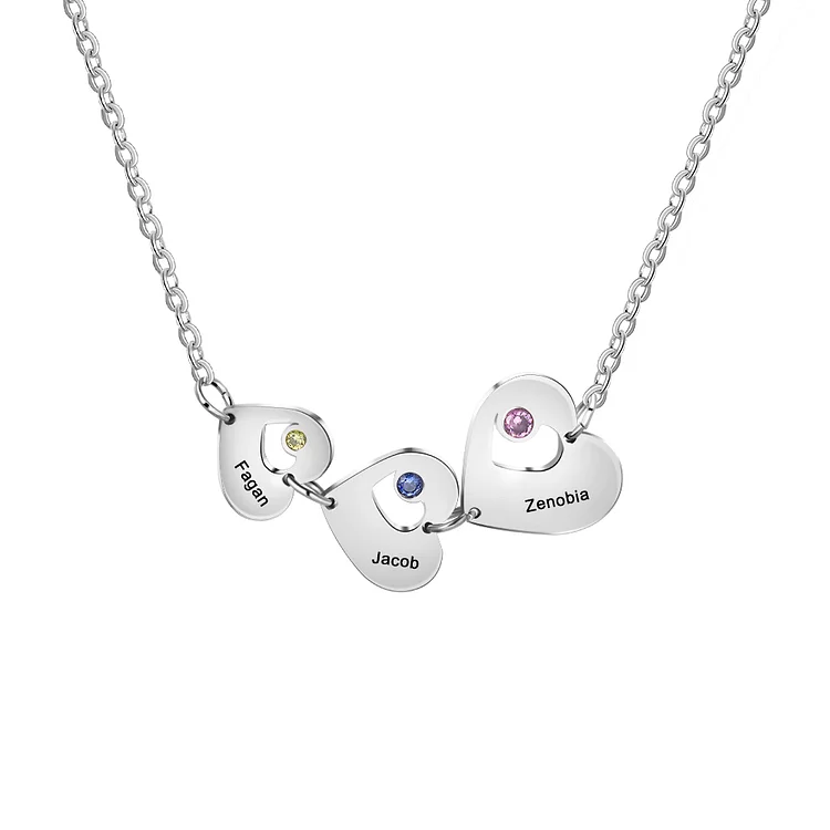 Personalized Heart Necklace Custom 3 Birthstones Charm Necklace for Her