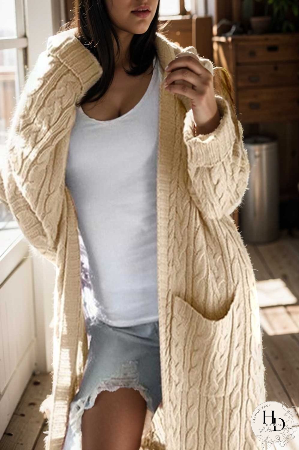 pocket twist long sweater cardigan