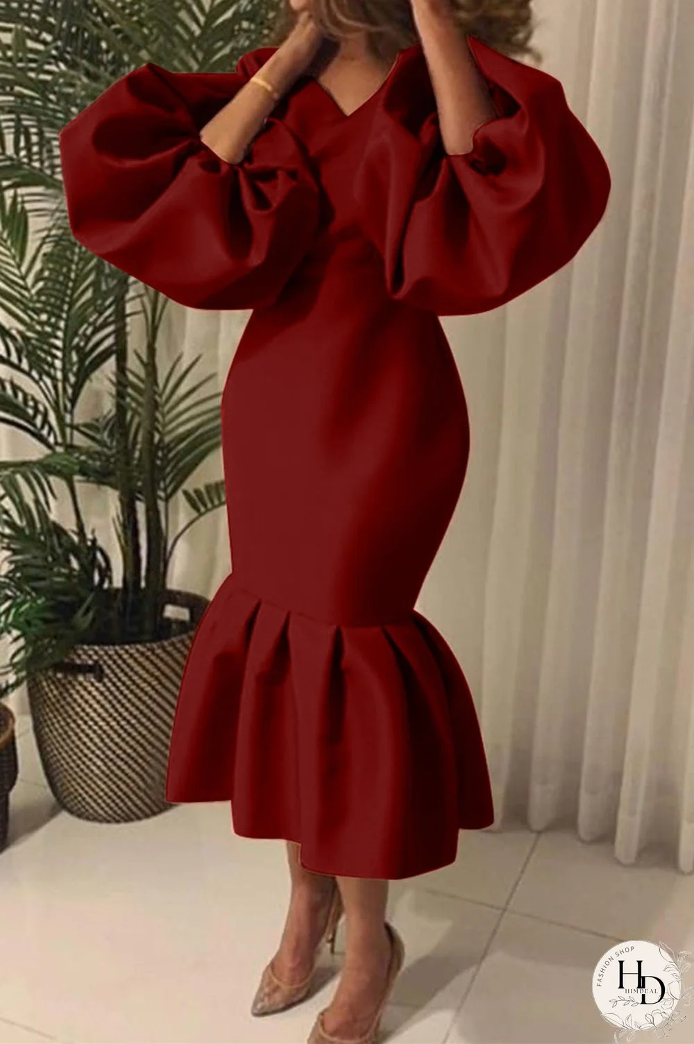 Red Fashion Sexy Solid Basic V Neck Evening Dress