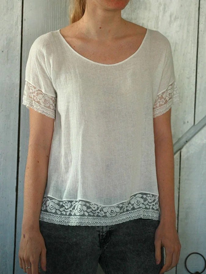 Women's cotton and linen lace casual top