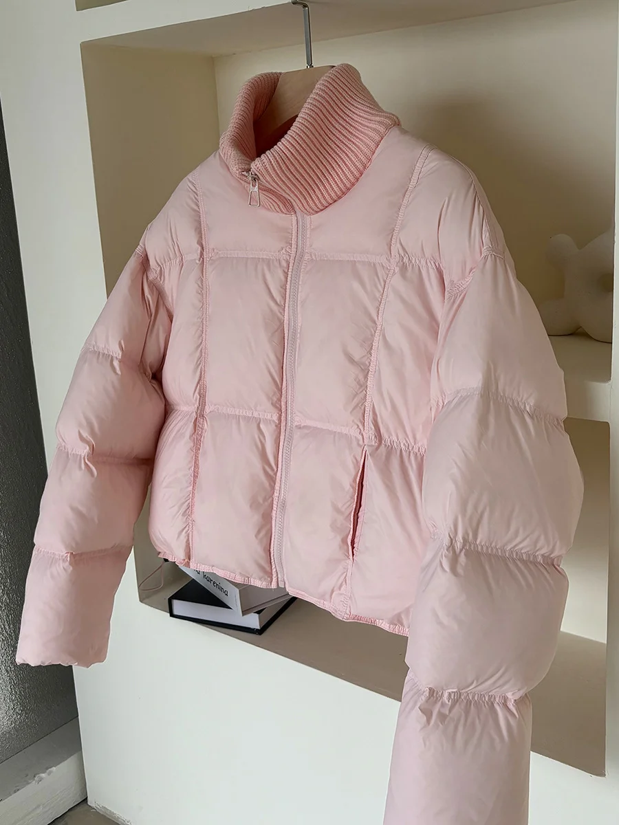 Toloer Knit High Collar 90 White Duck Down Down Jacket Women's Short Style 2024 Winter Thick Puff Feeling Advanced Sense Bread Coat-Outfit Ideas