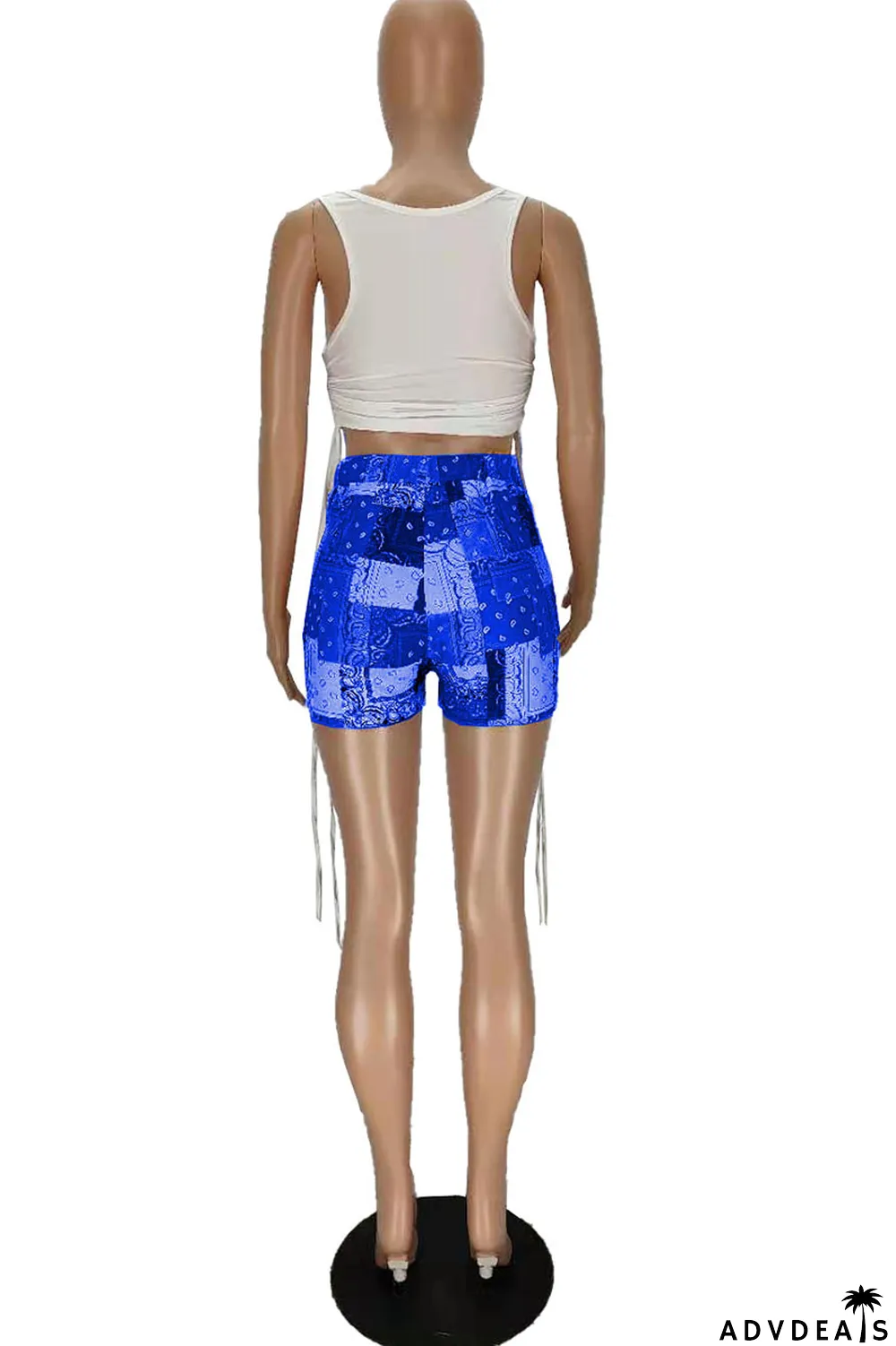 Grey Sexy Print Ripped Contrast Spaghetti Strap Sleeveless Two Pieces