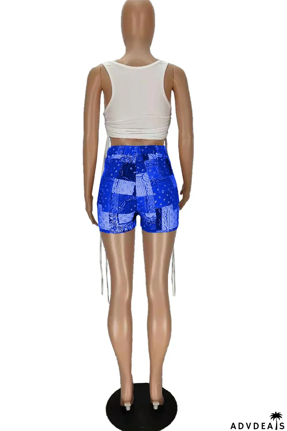 Grey Sexy Print Ripped Contrast Spaghetti Strap Sleeveless Two Pieces