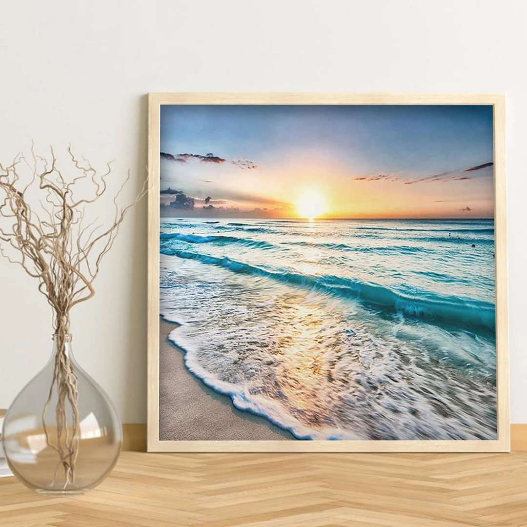 Full Embroidery Seaside Sunset Cross Stitch Kits 11CT Stamped Canvas Crafts