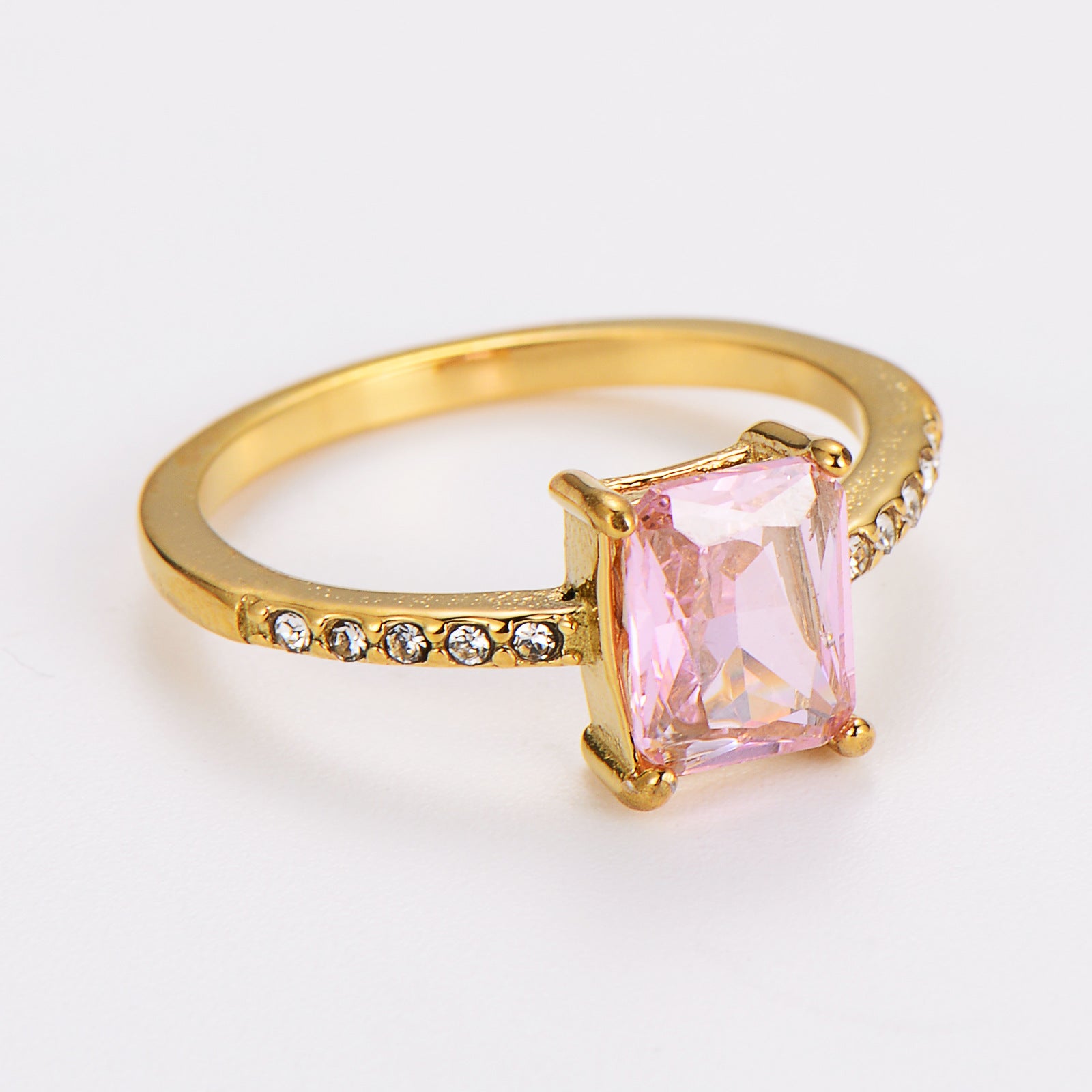 Aml Stainless Steel Square Zircon Ring Versatile Color Ring Female Stainless Steel