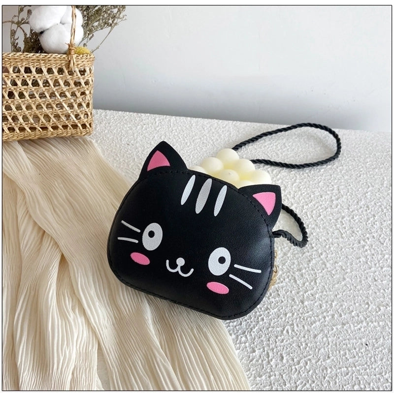 Kid’S Small Pu Leather Cat Cute Round Zipper Crossbody Bag