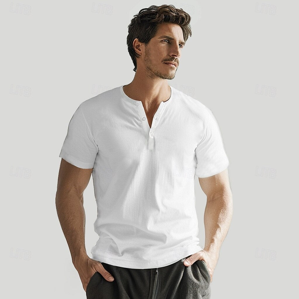 Cotton Solid Color Henley T Shirt